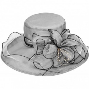 Sun Hats Women Organza Kentucky Derby Hat Fascinator Church Cap Beach Sun Hat Wedding Hat - Gray - CC18E9ZI9ST $22.46