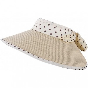 Visors Straw Roll up Polka Dot Wide Brim Bowknot Beach Sun Hat Visor - Beige - C412I6B4PGV $17.47