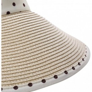 Visors Straw Roll up Polka Dot Wide Brim Bowknot Beach Sun Hat Visor - Beige - C412I6B4PGV $17.47