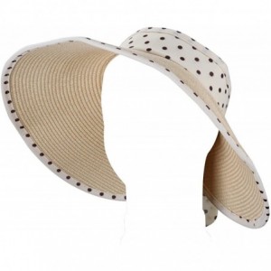 Visors Straw Roll up Polka Dot Wide Brim Bowknot Beach Sun Hat Visor - Beige - C412I6B4PGV $17.47