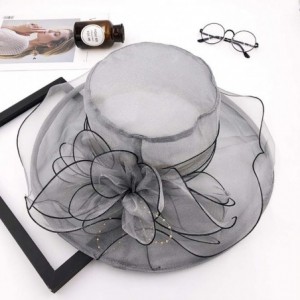 Sun Hats Women Organza Kentucky Derby Hat Fascinator Church Cap Beach Sun Hat Wedding Hat - Gray - CC18E9ZI9ST $9.58