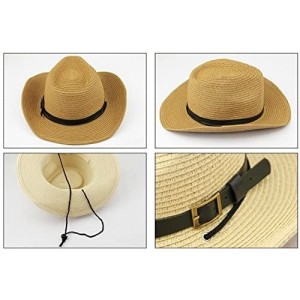 Sun Hats Men's Floppy Packable Straw Hat Beach Cap Newsboy Fedora Sun Hat- Big Brim- Adjustable Chin Strap - Beige - C2182EYH...