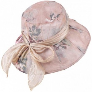 Sun Hats Womens Bowknot Veil Sun Hats Chiffon Foldable Wide Brim Bucket Sun Hat - Kakhi - CB196D08LOG $11.43