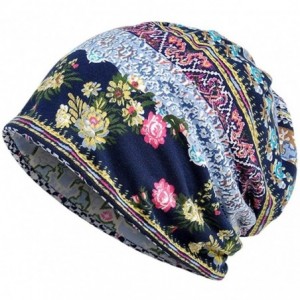 Skullies & Beanies Womens Floral Beanie Hat Chemo Cap Stretch Slouchy Turban Scarf Headwear - Blue - CY188E25W8U $17.81
