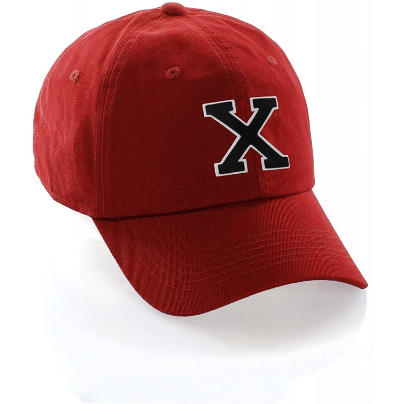 Baseball Caps Customized Letter Intial Baseball Hat A to Z Team Colors- Red Cap White Black - Letter X - C218ESZ0WXK $15.91