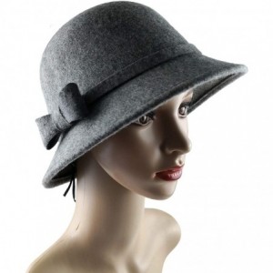 Sun Hats Cloche Hats for Women 100% Wool Fedora Bucket Bowler Hat 1920s Vintage Kentucky Derby Church Party Hats - Grey - CM1...