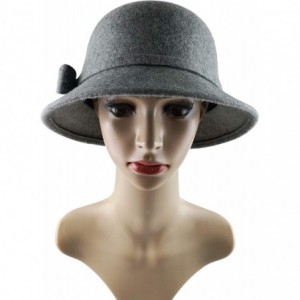 Sun Hats Cloche Hats for Women 100% Wool Fedora Bucket Bowler Hat 1920s Vintage Kentucky Derby Church Party Hats - Grey - CM1...