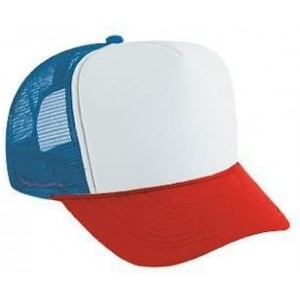 Baseball Caps Polyester Foam Front 5 Panel High Crown Mesh Back Trucker Hat - Red/Wht/Ryl - C112FN6O0AH $13.21
