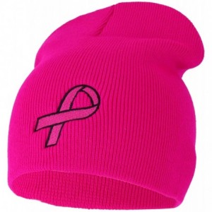 Skullies & Beanies Breast Cancer Awareness Pink Ribbon Embroidered Short Beanie - Hot Pink - CJ18IT2DYM6 $16.73