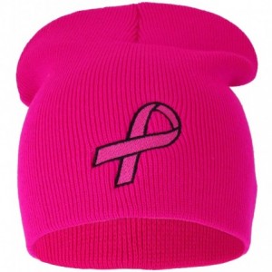 Skullies & Beanies Breast Cancer Awareness Pink Ribbon Embroidered Short Beanie - Hot Pink - CJ18IT2DYM6 $16.73
