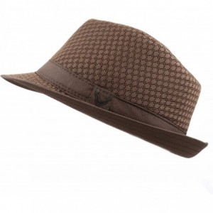 Fedoras Black Horn Light Weight Classic Soft Cool Mesh Fedora hat - Brown - CX12DA4YI0B $12.98