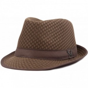 Fedoras Black Horn Light Weight Classic Soft Cool Mesh Fedora hat - Brown - CX12DA4YI0B $12.98