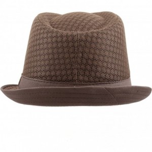 Fedoras Black Horn Light Weight Classic Soft Cool Mesh Fedora hat - Brown - CX12DA4YI0B $12.98