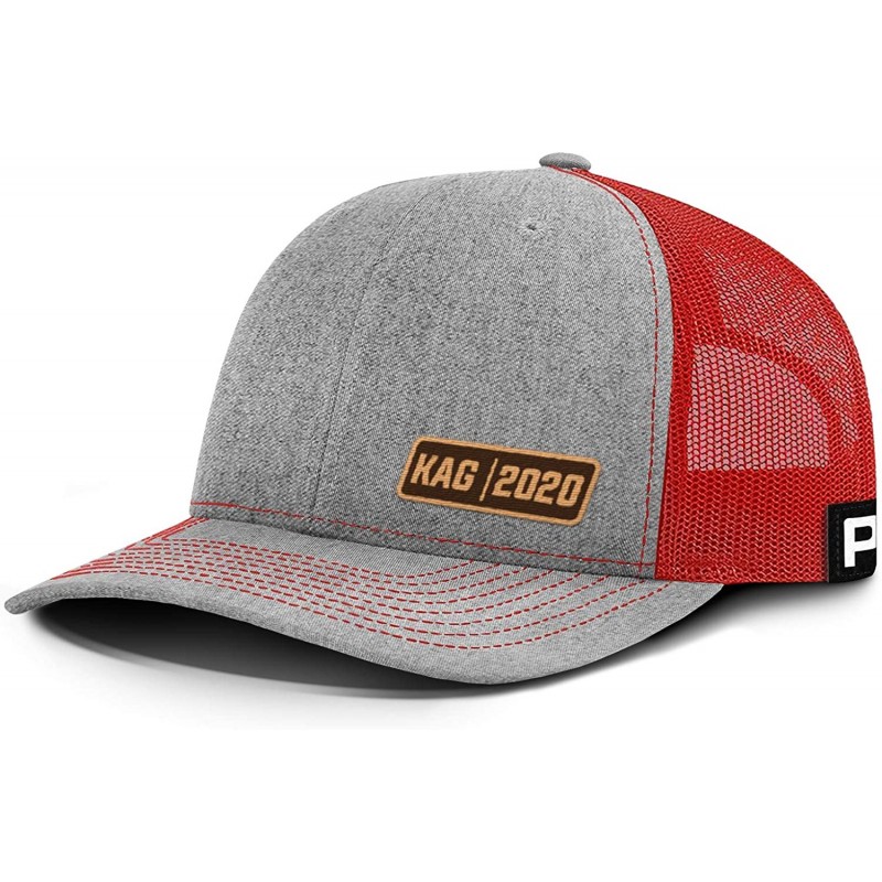 Baseball Caps KAG Leather Patch Back Mesh Hat - Heather Front / Red Mesh - CM18XKK56ZM $29.65