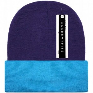 Skullies & Beanies Thick 12" Knit Long Beanie Hat Slouch Cuffed Warm Winter Cap 6011 - Purple / Teal - C6192T0R0W7 $16.77