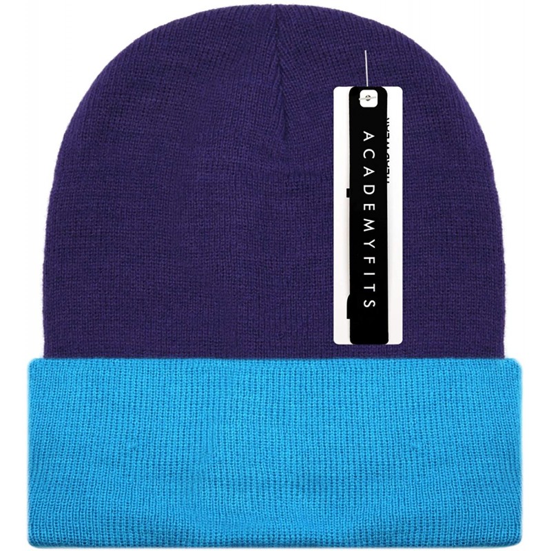 Skullies & Beanies Thick 12" Knit Long Beanie Hat Slouch Cuffed Warm Winter Cap 6011 - Purple / Teal - C6192T0R0W7 $8.04
