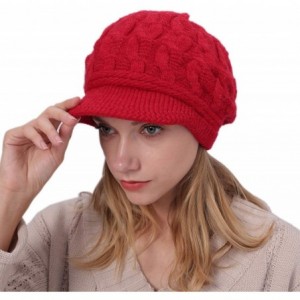 Newsboy Caps Women Warm Caps Beret Newsboy Winter Cap Snow Ski Outdoor Twist Knitted Hat with Visor - A-bright Red - CE18Z645...