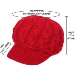 Newsboy Caps Women Warm Caps Beret Newsboy Winter Cap Snow Ski Outdoor Twist Knitted Hat with Visor - A-bright Red - CE18Z645...