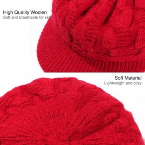 Newsboy Caps Women Warm Caps Beret Newsboy Winter Cap Snow Ski Outdoor Twist Knitted Hat with Visor - A-bright Red - CE18Z645...