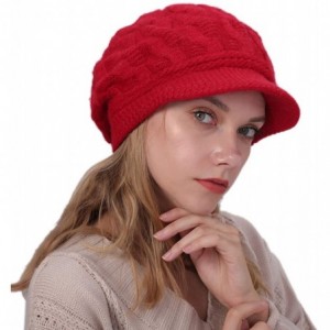 Newsboy Caps Women Warm Caps Beret Newsboy Winter Cap Snow Ski Outdoor Twist Knitted Hat with Visor - A-bright Red - CE18Z645...