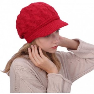 Newsboy Caps Women Warm Caps Beret Newsboy Winter Cap Snow Ski Outdoor Twist Knitted Hat with Visor - A-bright Red - CE18Z645...