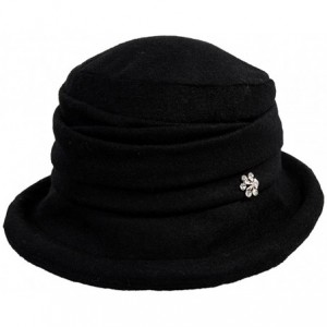 Bucket Hats Cloche Round Hat for Women 1920s Fedora Bucket Vintage Hat Flower Accent - 16060_black - C912M68T5JR $24.78