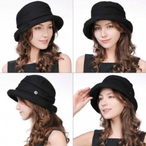 Bucket Hats Cloche Round Hat for Women 1920s Fedora Bucket Vintage Hat Flower Accent - 16060_black - C912M68T5JR $24.78