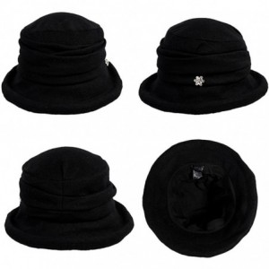 Bucket Hats Cloche Round Hat for Women 1920s Fedora Bucket Vintage Hat Flower Accent - 16060_black - C912M68T5JR $24.78