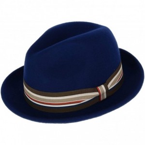 Fedoras Men's Wool Felt Fedora with Striped Grosgrain Ribbon Band - Navy - C918KIAC489 $32.37