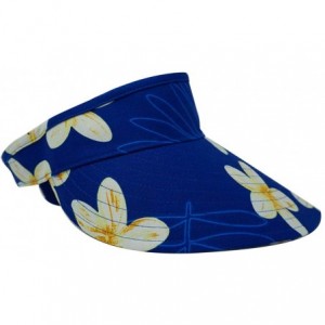 Visors Tropical Hawaiian Floral Print Visor Sun Hat - Plumeria All Over Blue - CX18LZS2HYC $27.62