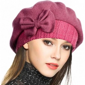 Berets Lady French Beret 100% Wool Beret Floral Dress Beanie Winter Hat - Bow-pink - C112O65QPX0 $18.81