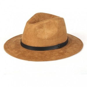 Fedoras Womens Faux Suede Wide Brim Fedora Hat Leather Panama Hat - Camel - C517YA7K4AA $47.00