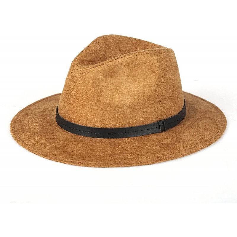 Fedoras Womens Faux Suede Wide Brim Fedora Hat Leather Panama Hat - Camel - C517YA7K4AA $28.58