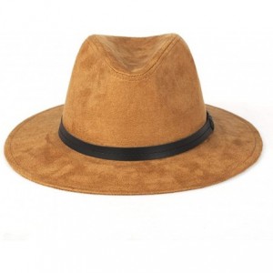 Fedoras Womens Faux Suede Wide Brim Fedora Hat Leather Panama Hat - Camel - C517YA7K4AA $28.58