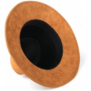 Fedoras Womens Faux Suede Wide Brim Fedora Hat Leather Panama Hat - Camel - C517YA7K4AA $28.58