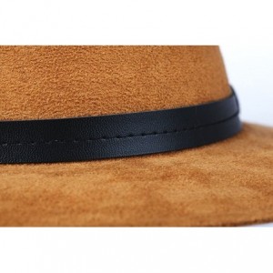 Fedoras Womens Faux Suede Wide Brim Fedora Hat Leather Panama Hat - Camel - C517YA7K4AA $28.58