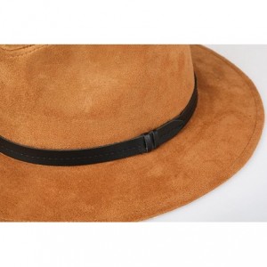 Fedoras Womens Faux Suede Wide Brim Fedora Hat Leather Panama Hat - Camel - C517YA7K4AA $28.58