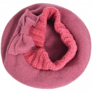 Berets Lady French Beret 100% Wool Beret Floral Dress Beanie Winter Hat - Bow-pink - C112O65QPX0 $18.81