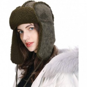 Bomber Hats Ladies Earflap Trapper Hat Faux Fur Hunting Hat Fleece Lined Thick Knitted - 00781_army Green - CF18ZUCQSG3 $27.20