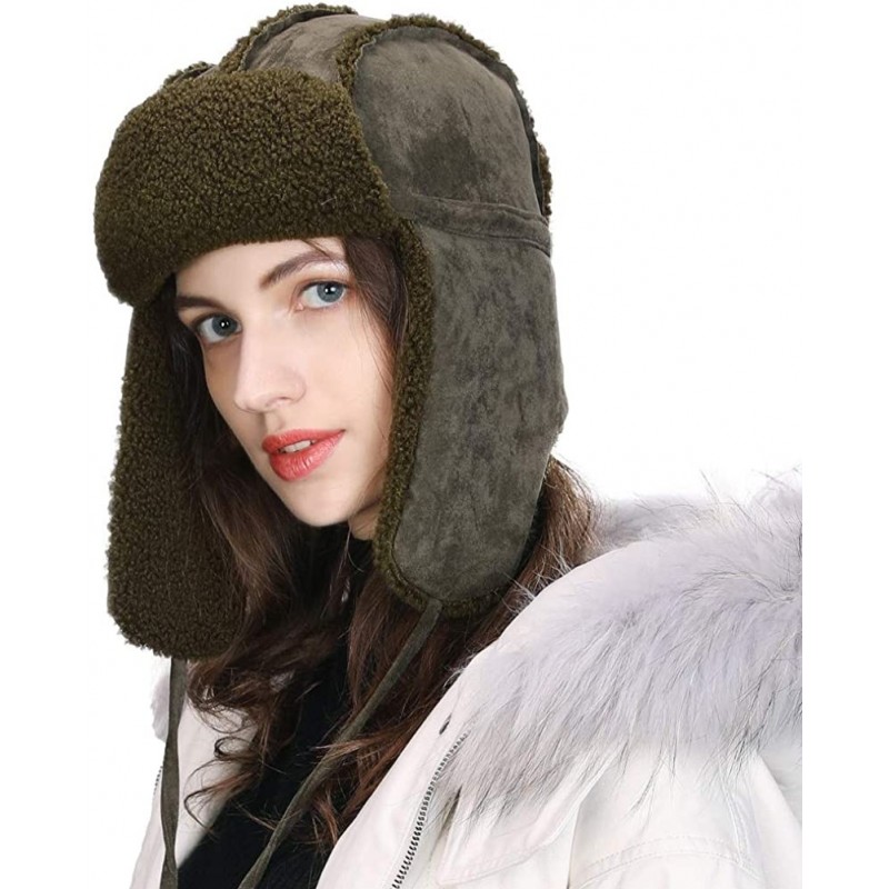 Bomber Hats Ladies Earflap Trapper Hat Faux Fur Hunting Hat Fleece Lined Thick Knitted - 00781_army Green - CF18ZUCQSG3 $47.04