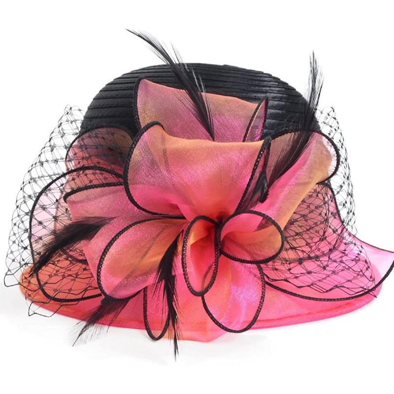 Sun Hats Cloche Oaks Church Dress Bowler Derby Wedding Hat Party S015 - Satin-rose - CW17WYY85RG $18.23