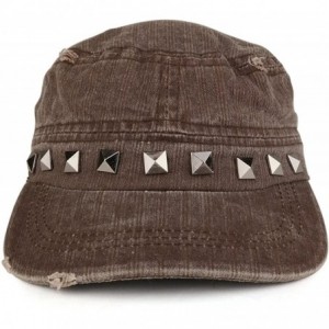 Baseball Caps Distressed Flat Top Metallic Studded Frayed Cadet Style Army Cap - Brown - CL185OE0X6I $29.76
