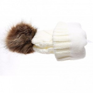 Skullies & Beanies Women's Winter Fleece Lined Cable Knitted Pom Pom Beanie Hat with Hair Tie. - Ivory - C012MZTFP7K $10.96