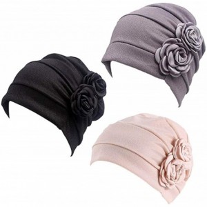 Skullies & Beanies Chemo Turban Headwear Flower Beanie Scarf Cap Head Wrap Hair Loss Hat for Cancer Patient - Black+gray+beig...