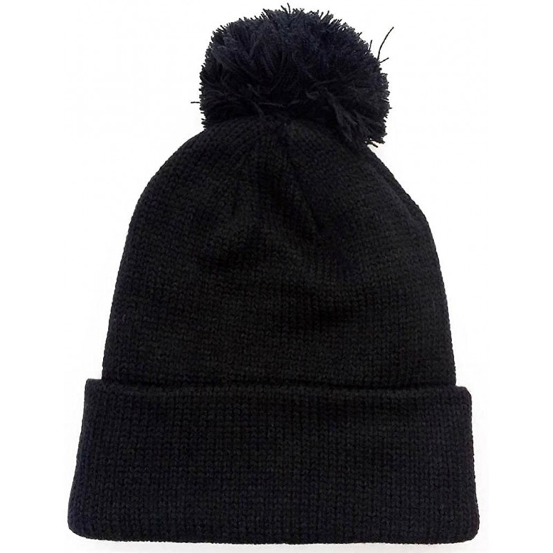 Skullies & Beanies Shop Pom - pom plain Beanie - Black - CW11R4OSDQZ $14.74