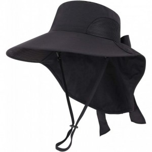 Sun Hats Womens Foldable Flap UPF 50+ UV Protective Bucket Sun Hat w/Neck Cord - Women_black - CF18CTYZRDN $20.03