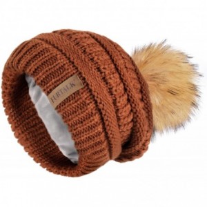 Skullies & Beanies Winter Slouchy Beanie Hats Women Fleece Lined Warm Ski Knitted Pom Pom Hat - Dull Orange - C918UWORC2Q $33.82