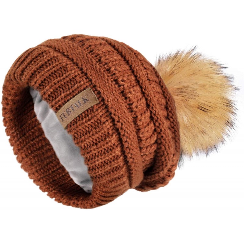 Skullies & Beanies Winter Slouchy Beanie Hats Women Fleece Lined Warm Ski Knitted Pom Pom Hat - Dull Orange - C918UWORC2Q $18.75