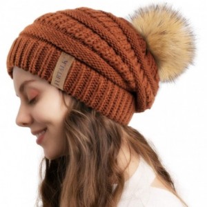 Skullies & Beanies Winter Slouchy Beanie Hats Women Fleece Lined Warm Ski Knitted Pom Pom Hat - Dull Orange - C918UWORC2Q $18.75