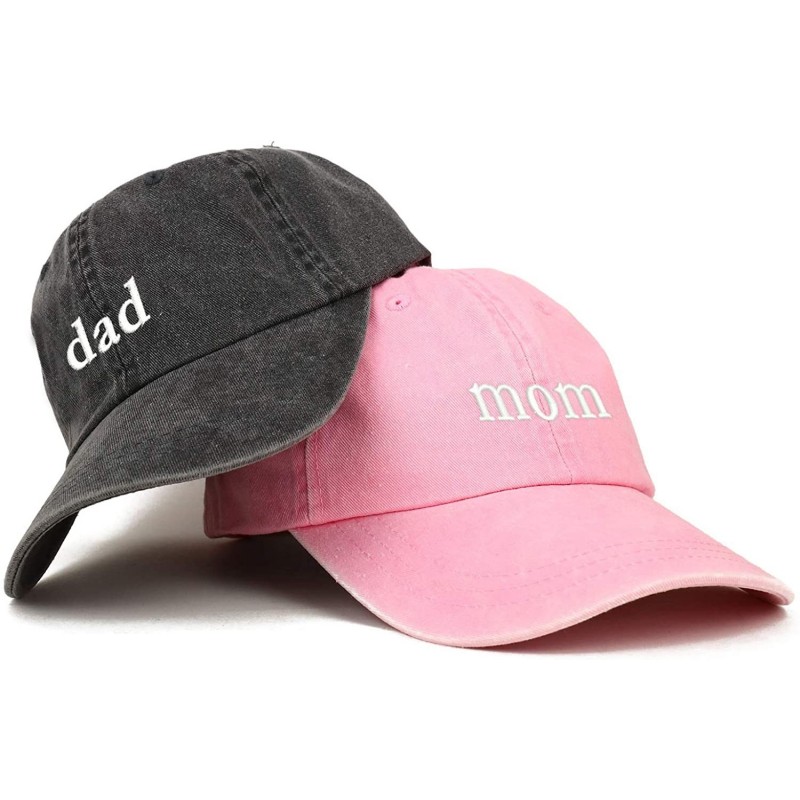 Baseball Caps Mom and Dad Pigment Dyed Couple 2 Pc Cap Set - Pink Black - C718I704WTR $28.88